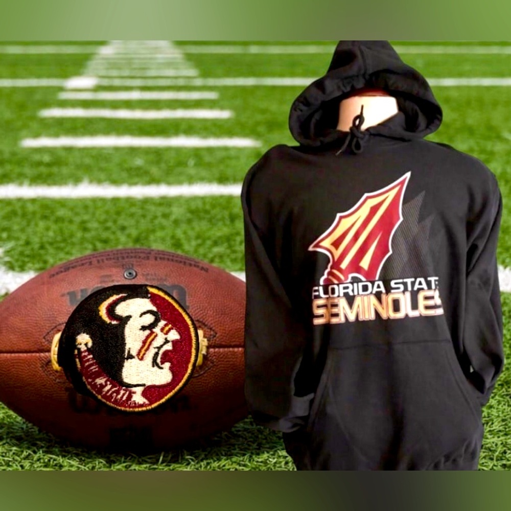 Florida St. Seminoles FSU MEDIUM Black Spear Logo Pullover Hoodie Sweatshirt NWT